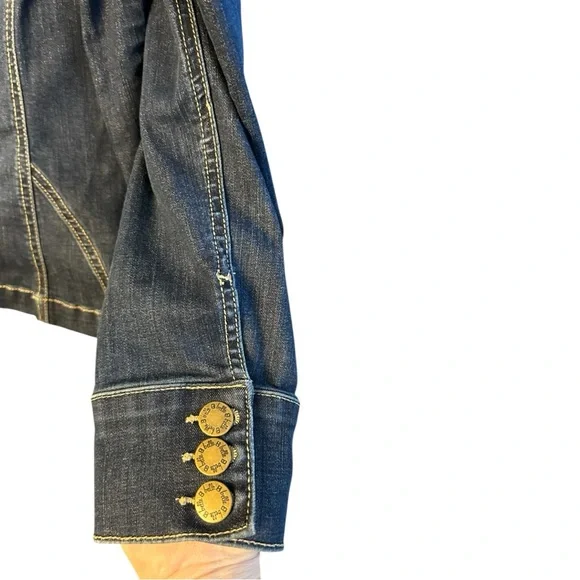 Belle by Kim Gravel Blue Rinse Wash Fit & Flare Stretch Denim Jacket Size XL - Picture 8 of 10